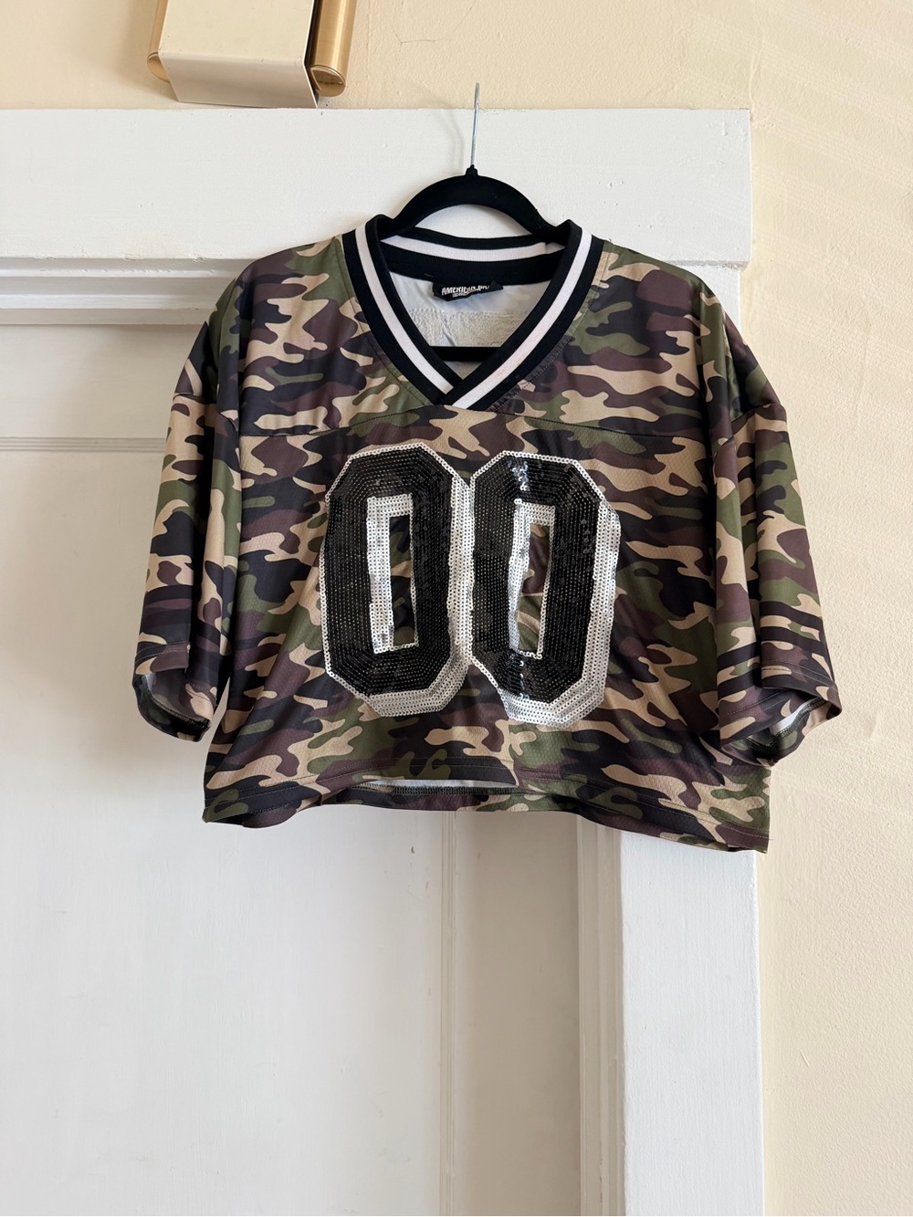 American Bazi Camo Sequin 00 Money Dept Cropped Football Jersey M